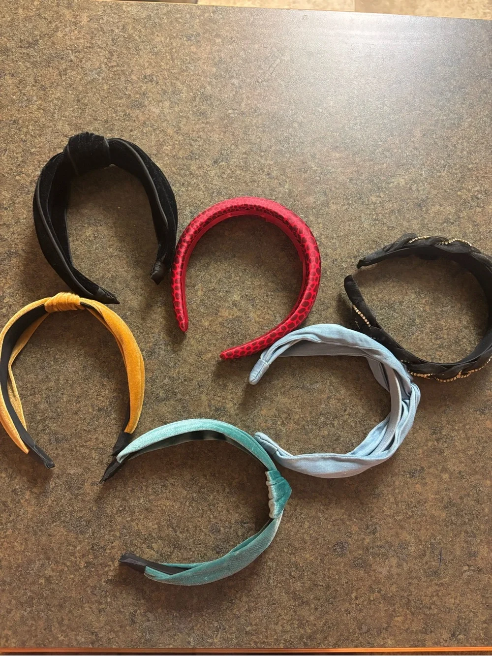 Set of 6 Assorted Velvet and Patterned Headbands - Multi-Color